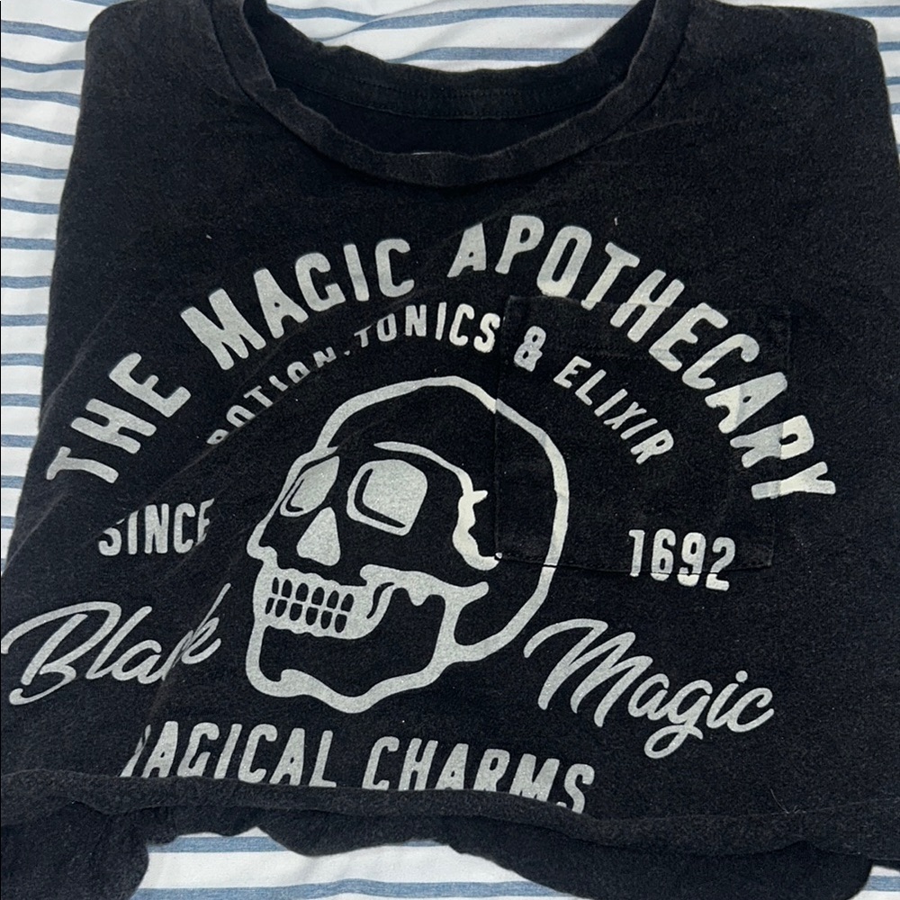 Black Graphic Tee with Skull Design